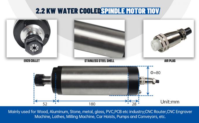 US Stock 2.2KW Kit de fuso refrigerado a &aacute;gua ER20 24000rpm Com 2.2KW VFD Inverter 80mm pin&ccedil;a 0
