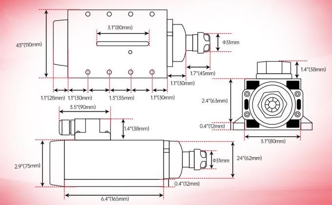 Motor CNC 2.2kw ER20 arrefecido a ar 4 Pcs rolamentos com inversor 1